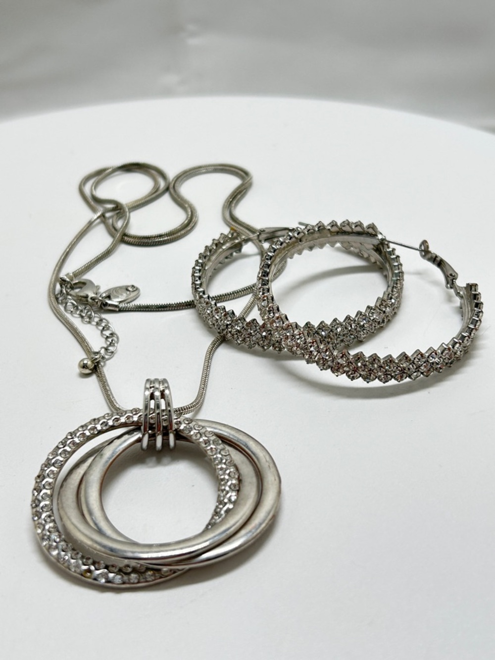 Charming Charlie, Long Silver & Clear Crystal Necklace & Earring Set, Wires